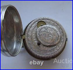 Antique Pocket Watch Mechanical Silver England 2 Cases Open Key Rare Old 19th