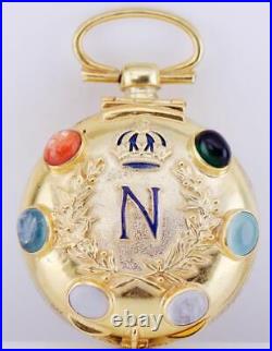 Antique Pocket Watch Napoleon I Era Verge Fusee Gilt Enamel Precious Stones Case