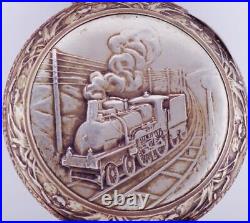 Antique Pocket Watch Railroad Oversize Fancy Dial Chased Locomotive Case c1890s