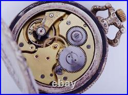 Antique Pocket Watch Railroad Oversize Fancy Dial Chased Locomotive Case c1890s