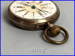 Antique Pocket Watch Remontoir Ligne Droite 15 Rubis Solid Silver Engraved Case