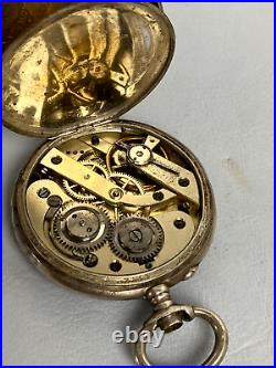 Antique Pocket Watch Remontoir Solid Silver 800 Engraved Case Parts or Repair