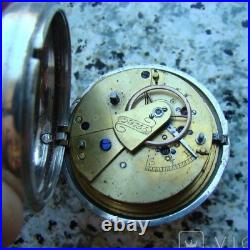 Antique Pocket Watch Silver Mechanical British Key Case Anchor Men Rare Old 19th