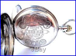 Antique Pocket Watch Swiss LONGINES Hunter Case Solid Silver 1889c Working 50mm