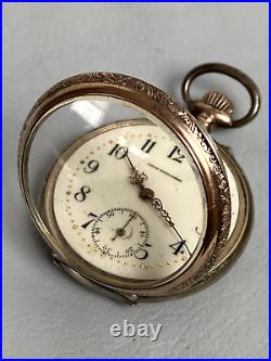 Antique Pocket Watch Union Horlogere Engraved Solid Silver KGM 800 Case 48mm