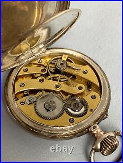 Antique Pocket Watch Union Horlogere Engraved Solid Silver KGM 800 Case 48mm