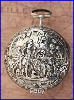 Antique Repousse Pair Silver Case Verge Fusee Pocket Watch Beautiful Dutch Marke