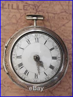 Antique Repousse Pair Silver Case Verge Fusee Pocket Watch Beautiful Dutch Marke
