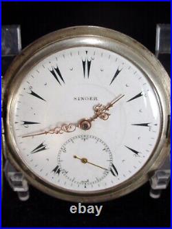 Antique SINGER Hunting Case Pocket Watch NIELLO. 800 Silver Chronometre Runs