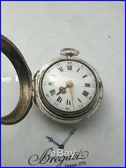 Antique Silver English Verge Pair Case Pocket Watch circa 1755