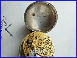 Antique Silver English Verge Pair Case Pocket Watch circa 1755