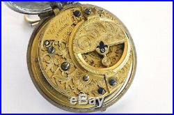 Antique Silver Pair Case Verge Fusee Mock Pendulum Champleve Pocket Watch