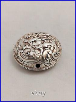 Antique Silver Repousse Verge Fusee Pocket Watch Only Case