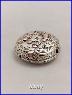 Antique Silver Repousse Verge Fusee Pocket Watch Only Case