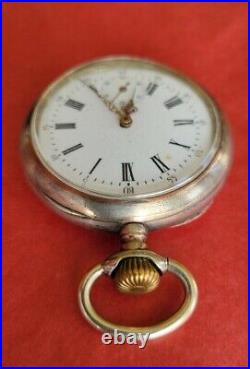 Antique Silver Swiss Pocket Watch in. 800 Galone case Double Roller and running