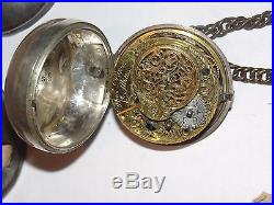 Antique Silver Tho's Ponier St Albans, Verge Fusee Pocket Watch pair case 1770 +