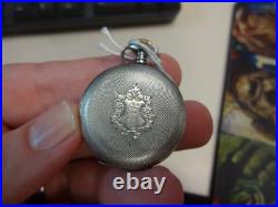Antique Small Pocket Watch Unknown Maker Sterling Silver Case Runs Well Ornate