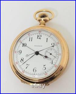 Antique Solid & Heavy 14k WALTHAM Chronograph Open Case Pocket Watch Very Rare