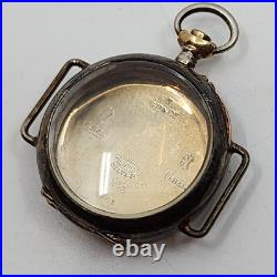 Antique Sterling Silver. 935 Pocket Watch CASE ONLY Enamel Angel back With XTAL