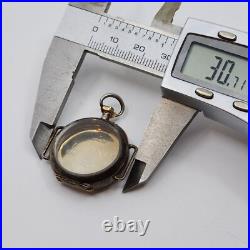 Antique Sterling Silver. 935 Pocket Watch CASE ONLY Enamel Angel back With XTAL
