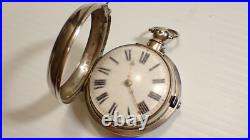 Antique Sterling Silver Case Pair Verge Pocket Watch, Ticking