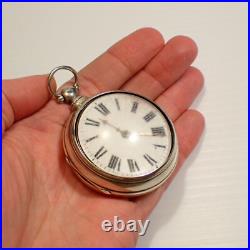 Antique Sterling Silver Case Pair Verge Pocket Watch, Ticking