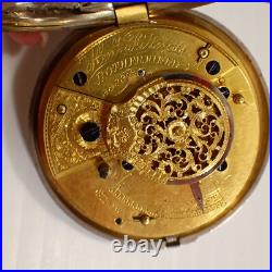 Antique Sterling Silver Case Pair Verge Pocket Watch, Ticking