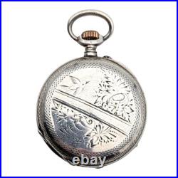 Antique Sterling Silver Pocket Watch Half Hunter Case Works Wind Up Vtg Engraved