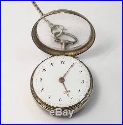 Antique Sterling Silver VERGE FUSEE Pair Case Pocket watch WORKING! Chain & Key
