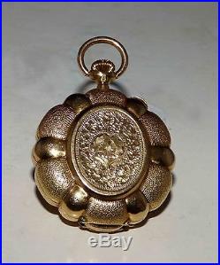 Antique Swiss 1890 Solid 14Kt Yellow Gold Locket Pocket Watch Superb Fancy Case