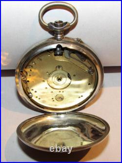 Antique Swiss 800 Silver Pocket Watch Case / Skeloton 8-Day Open Heart Mov't