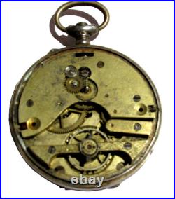 Antique Swiss 800 Silver Pocket Watch Case / Skeloton 8-Day Open Heart Mov't