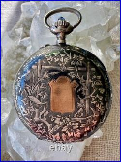 Antique Swiss. 935 Silver Niello Pocket Watch Case Perret & Berthoud Locle