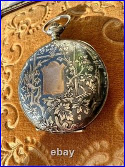 Antique Swiss. 935 Silver Niello Pocket Watch Case Perret & Berthoud Locle