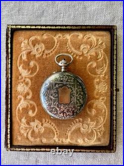Antique Swiss. 935 Silver Niello Pocket Watch Case Perret & Berthoud Locle