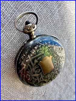 Antique Swiss. 935 Silver Niello Pocket Watch Case Perret & Berthoud Locle