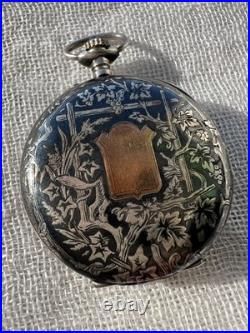 Antique Swiss. 935 Silver Niello Pocket Watch Case Perret & Berthoud Locle
