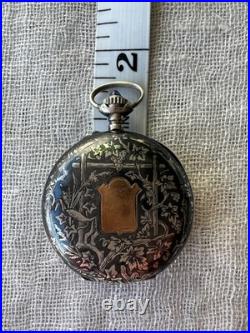 Antique Swiss. 935 Silver Niello Pocket Watch Case Perret & Berthoud Locle