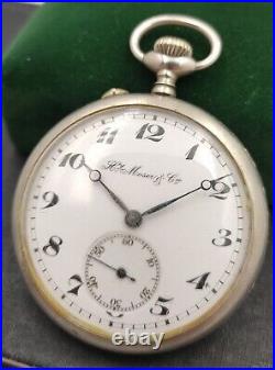 Antique Swiss Henry Moser & Cie Hy Moser pocket watch gun metal case enamel dial