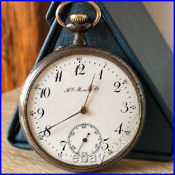 Antique Swiss Henry Moser &Cie open face pocket watch Gun metal case enamel dial