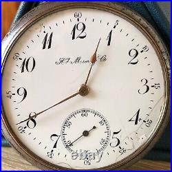 Antique Swiss Henry Moser &Cie open face pocket watch Gun metal case enamel dial