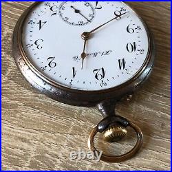 Antique Swiss Henry Moser &Cie open face pocket watch Gun metal case enamel dial