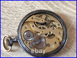 Antique Swiss Henry Moser &Cie open face pocket watch Gun metal case enamel dial
