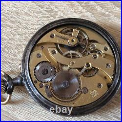 Antique Swiss Henry Moser &Cie open face pocket watch Gun metal case enamel dial