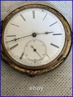 Antique Swiss Huguenin Silver Hunter Case Porcelain Dial Pocket Watch