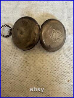 Antique Swiss Huguenin Silver Hunter Case Porcelain Dial Pocket Watch