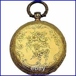 Antique Swiss Pocket Watch Case 18k Gold -hand Engraved Floral Crown Hallmarks
