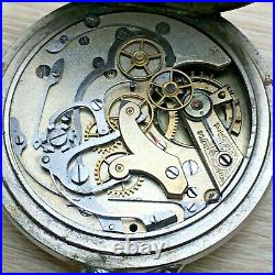 Antique Swiss pocket watch chronograph 1910h chromed case enamel dial