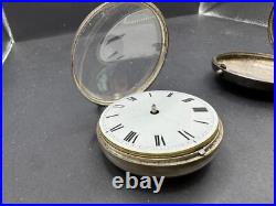 Antique TB Signed Sterling Silver Paired Case English Pocket Watch Movement