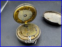 Antique TB Signed Sterling Silver Paired Case English Pocket Watch Movement